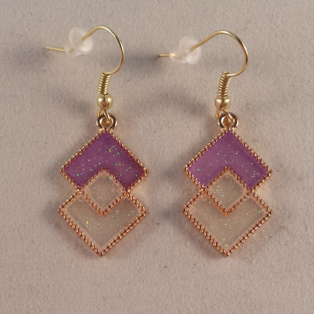 Gold Mystic Purple White Diamond Earrings Hypoalle 18$